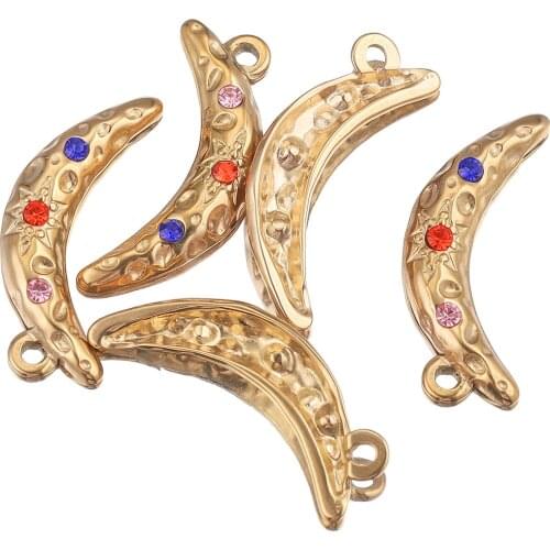 5pcs/lot Stainless Steel Gold Crystal Moon Sun Flower Earring Bracelet Charms Pendants for DIY Jewelry Making Supplies Wholesale