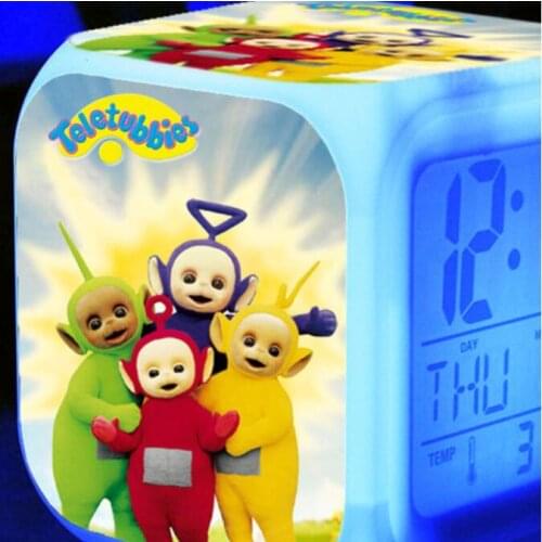 7 Color Glowing LED Digital Clock Kids Very Cute Teletubbies Alarm Clock Room Multifunction Desktop Electronic Watches Clock