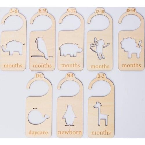 8 Baby Hangers/Dividers Arrange Clothes by Age Animal Themed and Wooden Baby Wardrobe Dividers