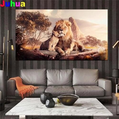 Mom and Baby Lions 5D DIY Diamond Painting Full Square/Round animal Diamond Embroidery Mosaic art Home Decor drop shipping