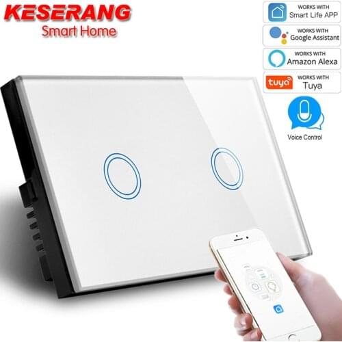 AU/US Standard 2 Gang Wifi Wall Touch Switch SAA,Capacitive touch Glass Panel Wall Light Switch Support alexa Google Assistant