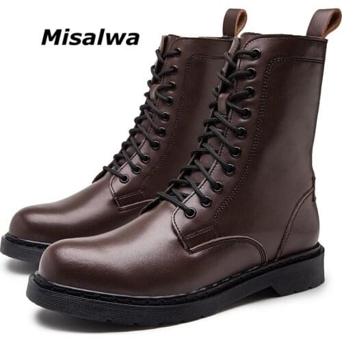 Misalwa 10 Holes Retro Men Boots Leather Formal High Boots Winter / Spring Casual Men Italian Motorcycle Boots Big Size 48