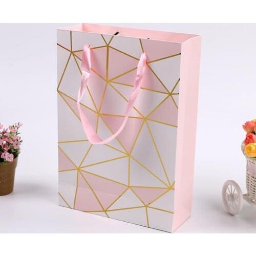 Pink Color Paper Gift Bag with Handle Valentines Day Wedding Birthday Party Packing Bags SN1266