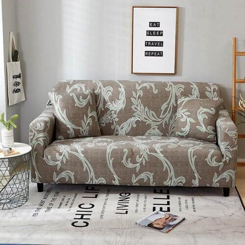 Green Leaves Brown Nordic Print Sofa Cover Slipcover Stretch Elastic Spandex/Polyester Chair Loveseat L Shape Sofa Protector