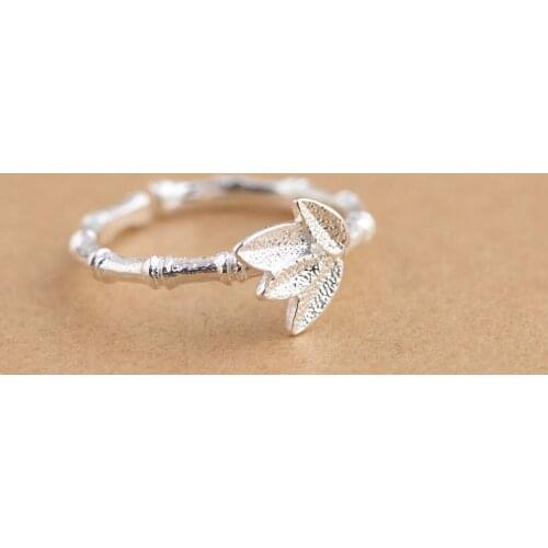 FNJ 925 Silver Bamboo Ring Original Pure S925 Sterling Silver Rings for Women Jewelry Open Adjustable Size