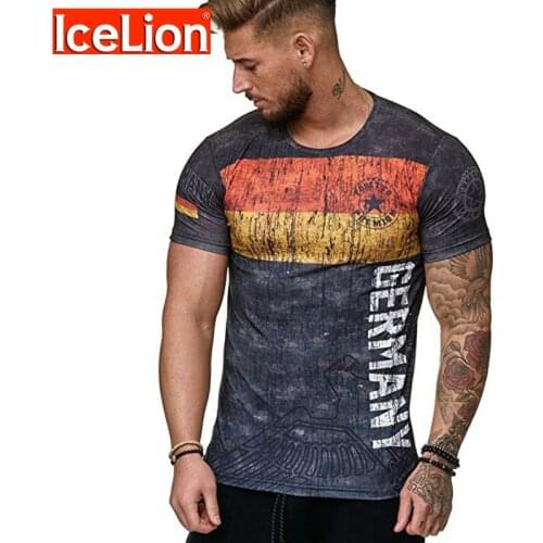 IceLion Printed T Shirt Men Short Sleeve Summer O-Neck T-Shirt For Men Short Sleeve Casual Fitness T-Shirt Men Slim Fit Clothes