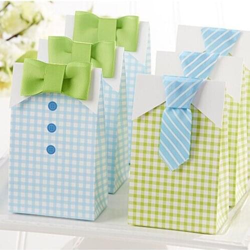 500 PCS My Little Man Blue Green Bow Tie Birthday Boy Baby Shower Favor Candy Treat Bag Wedding Favors Candy Box Gift Bag