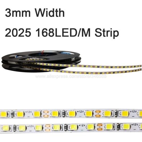 Narrow Width 3mm PCB 12V DC 5m 2520 LED Strip 168leds/m 840LEDs Cool White Warm White Flexible LED Strip IP20 Non-Waterproof