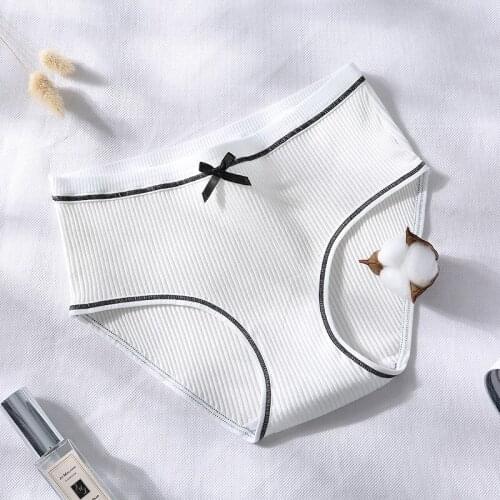 Cotton midwaist crotch Japanese panties for ladies with color contrast thread cotton bow briefs for girls
