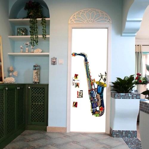 Creative DIY 3D Door Wallpaper Door Stickers Saxphone Pattern for Room Wall Decoration Home Decor Accessories Large Wall Sticker