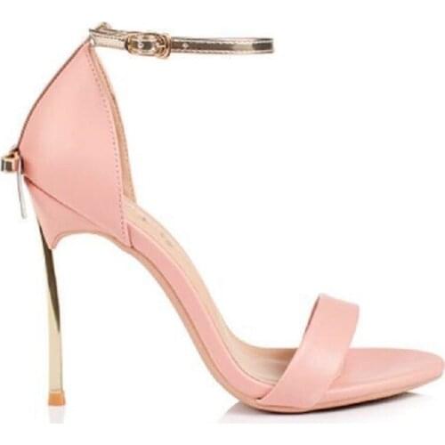 Summer new fashion bow metal heel banquet catwalk sandals stiletto heel all-match custom dress large size women’s shoes