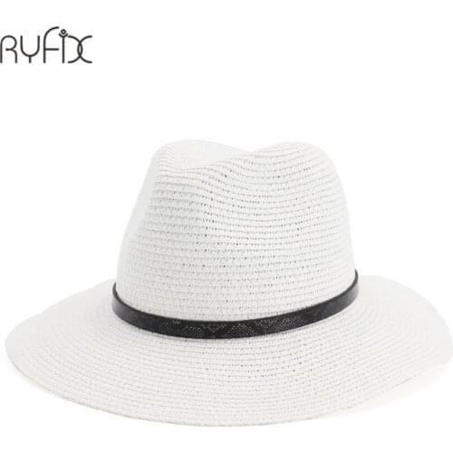 Summer Straw Hat for Men Women Sun Beach Hat Jazz Panama Hats Fedora Wide Brim Sun Protection Cap with Black Belt HA188
