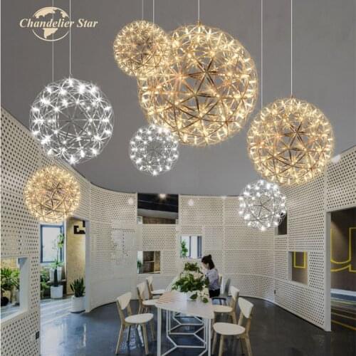 Nordic Firework Stainless Steel Chandeliers Lights for Living Room Bedroom Staircase Restaurant Dandelion Ball Spark LED Lamp