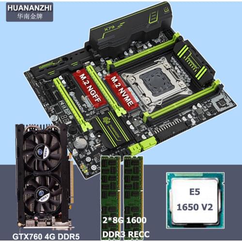 Brand HUANAN ZHI X79 motherboard with M.2 slot CPU Intel Xeon E5 1650 V2 3.5GHz RAM 16G(2*8G) 1600 RECC GPU GTX760 4G Video card