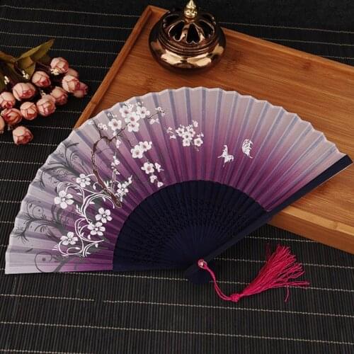 2018 New Chinese Silk Flower Butterfly Folding Hand Fan Pocket Fan Birthday Party Favors Gift Women Dancing Hand Fans Decor