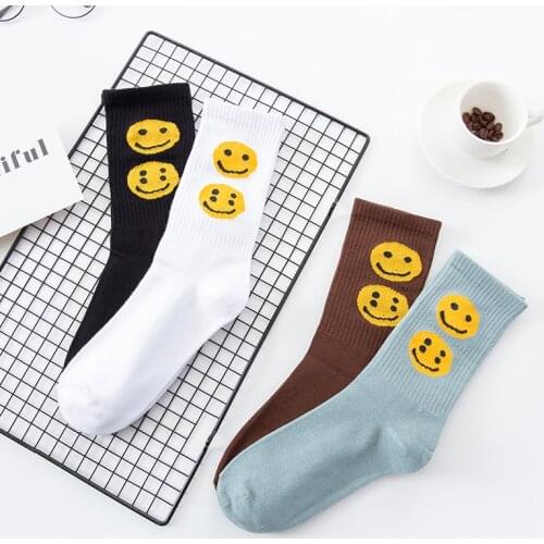 2021 New Adult Crew Cotton Top Socks Summer Double Two Flat Smiling Face Faces Kanye Casual Street Fashion tube socks