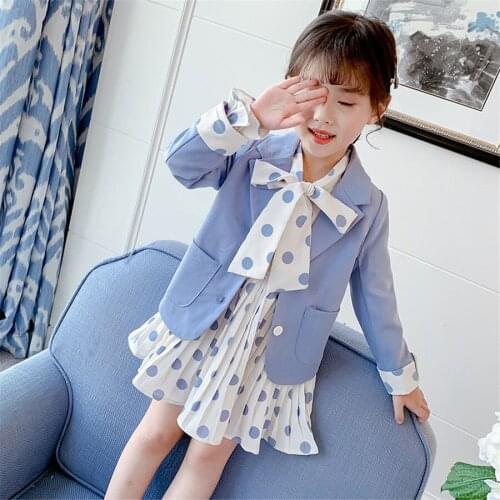 Girls Clothes Pleated dress & Jacket Girls Clothing Outerwear Suit For Girls School Uniform Fashion Kid spring autumn Clothes
