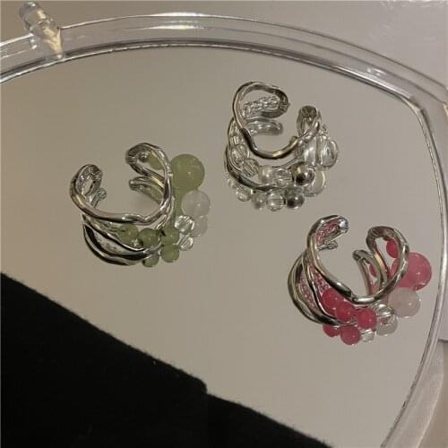 Origin Summer Personality Colorful Beads Stone Chunky Rings for Women Hollow Twisted Irregular Geometric Crystal Opening Ring