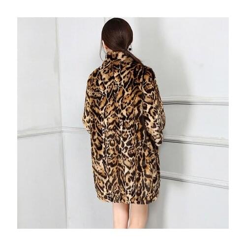 Print Leopard Fashion Stand collar Faux Fur Coat N7766