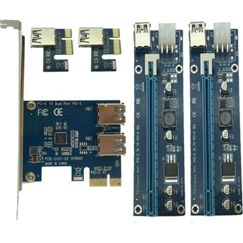 PCI-e to Dual USB 3.0 Riser Card PCI Express 1X to 2 16X Riser Card + USB 3.0 Extender Cable SATA 15 Pin-6Pin Power Cable