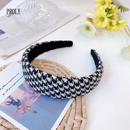 PROLY New Fashion Women Hair Accessories 4CM Wide Side Classic Houndstooth Headband Casual Headwear Adult Hair Hoop