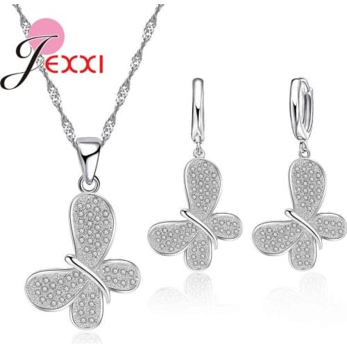 Drop Shipping Women Clear Micro CZ Zircon Pendant Necklace Earring Set For Party Accessory Bridal 925 Jewelry Set