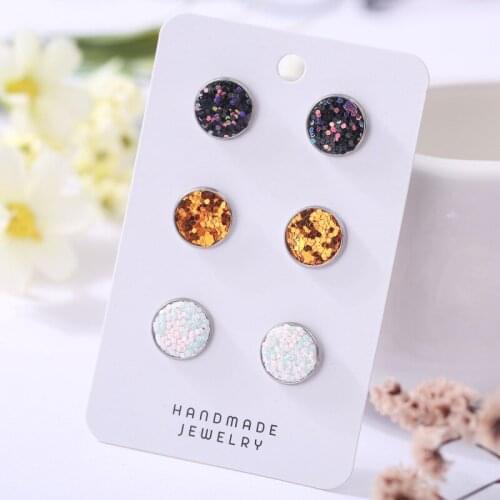 Glitter Leather Round Button Stud Earrings Star Triangle Polymer Clay Holiday Gift Jewelry for Women