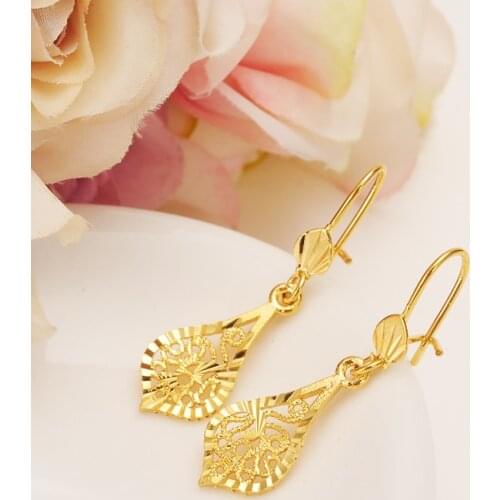 Light Real Fine Solid Gold FINISH N DROP DANGLE Earrings Womens/Girls African Beautiful Earrings Ethiopian Jewelry