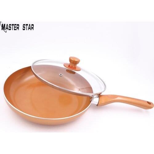 Master Star 3PCS/Set Copper Frying Pan Ceramic Coating Non-stick Fry Pan&Glass Lid Skillet Induction Cooking Pan