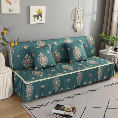 Thick Luxury Lace Folding Sofa Cover with Skirt Large Sofa Seat Cover Armless Futon Slipcover for Living Room Cushion Couch