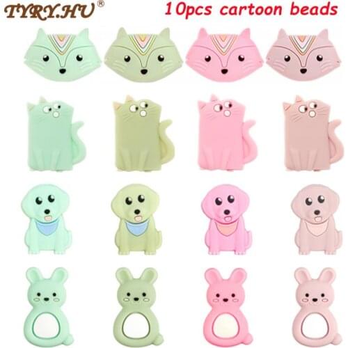 TYRY.HU 10pcs Mini Silicone Cartoon Beads Rabbit Teething BPA Free DIY Infant Nursing Pacifier Chain Food Grade