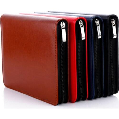 A5 2018 Daily Planner Schedule Notebook Diary Zipper Leather Card Pen Holder Pad Padfolio large capacity