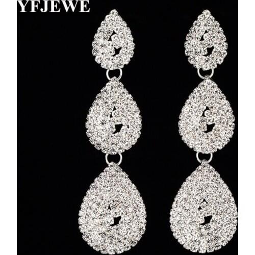 YFJEWE Trendy Crystal Long Dangle Earrings for Women Gold and Silver Plated Fashion Wedding Jewelry Water Drop Brincos E381