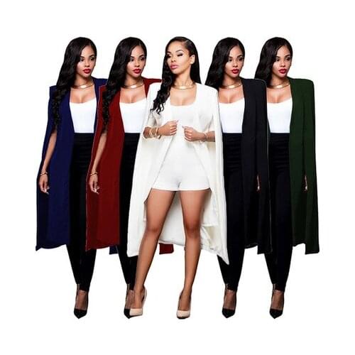 Women long suit blazer office lady coat solid long sleeves cape poncho female elegant jacket womens formal suit blazer feminino
