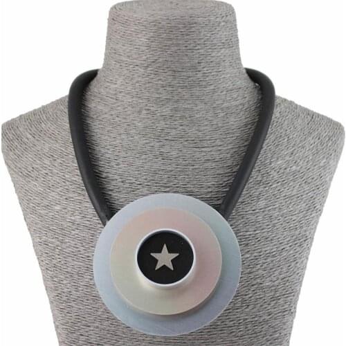 Golden Star Necklace Pendant grey Rubber Lightweight Cord Choker Charm Punk Rock Style Round Metal pendants Necklace