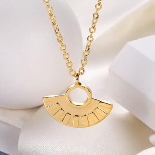 Gold Color Semicircle Shape Geometric Fan-shaped Pendant Necklaces For Women Men Charm Party Jewelry Gifts Bijoux Collier Femme