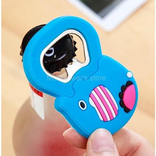 1 Pcs Cartoon Silicone Stainless Steel Bottle Opener Fridge Magnet Metal Beer Bar Tool Random Sending