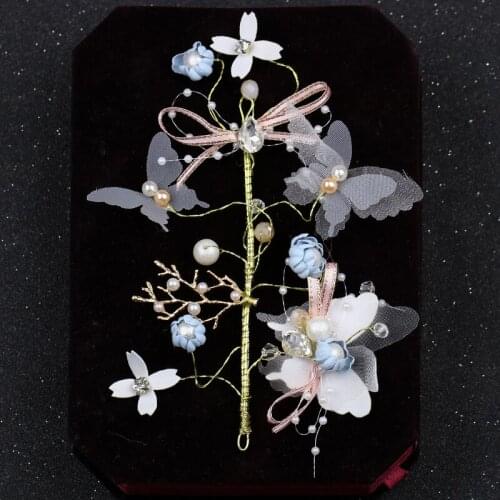 1PC Vintage Pearl Headbands Gold Color Crystal Hair Jewelry Butterfly Yarn Tiara Hairbands Women Bridal Wedding Hair Accessories