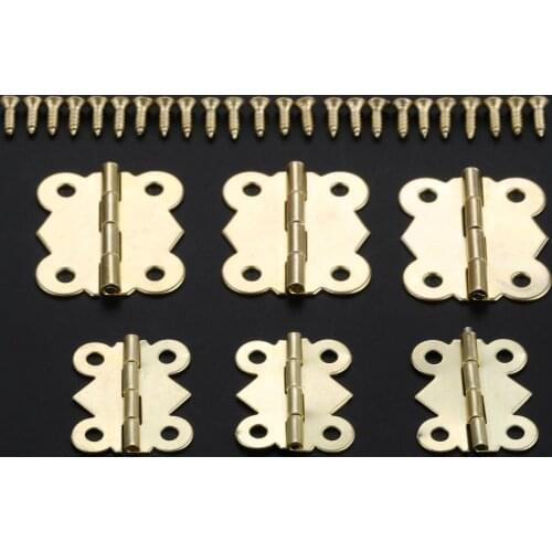 10Pcs Vintage 4 Holes Butterfly Jewelry Wood Boxes Hinges Gold Door Cabinet Decorative Hinges Furniture Decoration With Screws