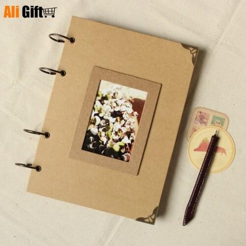 Retro Kraft Paper Album Travel Manual DIY Paste Baby Photos Blank Cover Loose-leaf Album Diary Hand -Painted Wedding Photo Album