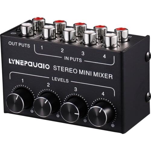 Audio Mix Mini Portable 4 Channel Passive Mixer Mixing Console with Volume Control for Live Studio Audio Mixer Console