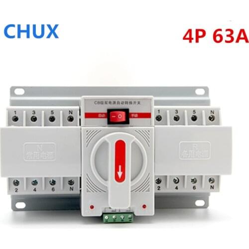 4P 63A 380V MCB Type Dual Power Automatic Transfer Switch ATS ATES For Generator Photovoltaic PV System Battery CE Certificated