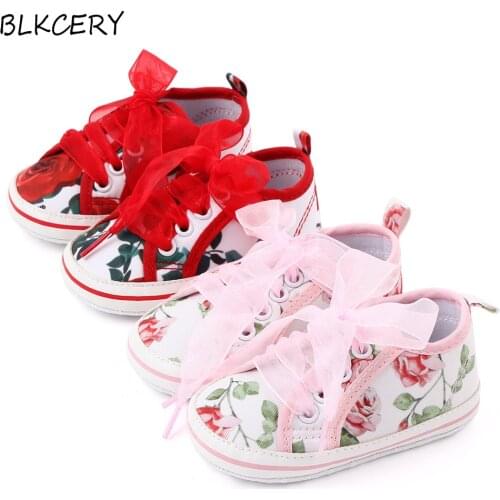 Baby Girl Shoes for 0-18 M with Flowers Newborn Baby Casual Shoes Toddler Infant Loafers Cotton Soft Sole Lace Up Princess Shoes