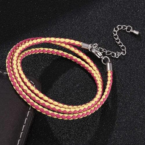 Fashion Women Jewelry Rose Red Yellow Mixed Color Braided Leather Multilayer Bracelet Lobster Clasp Ajustable Bracelets Gifts