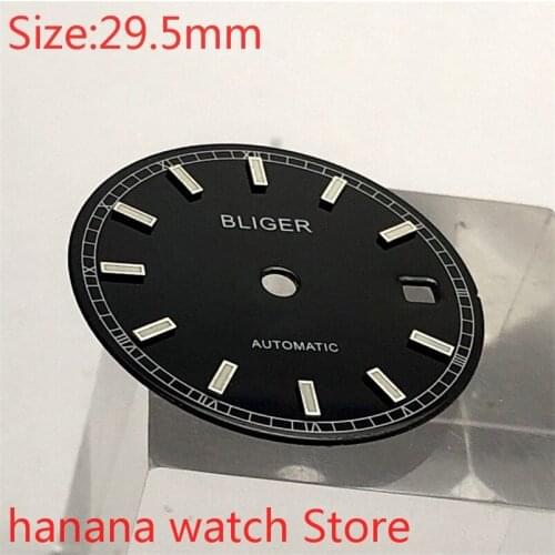 Bliger Aseptic 29.5mm Round Dial Date Kit ETA 2824/2836 Miyota 8215/8205/821A Movement Mens Watch Night Disc Parts black