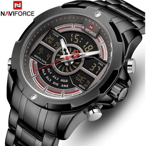 NAVIFORCE Top Brand Mens Sports Quartz Watch Men Full Steel Waterproof Digital Watches LED Analog Male Clock Relogio Masculino