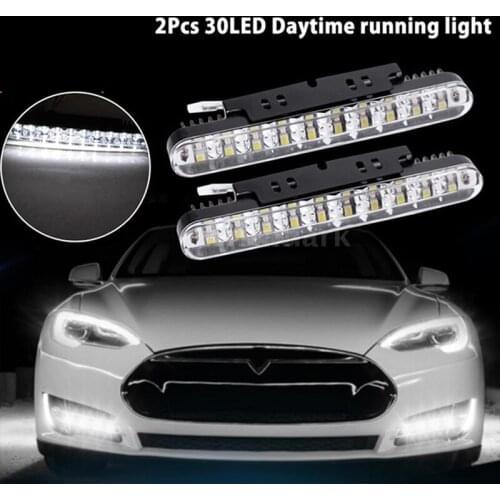 2Pcs 12V 12W 30 LED Car Daytime Running Light DRL Daylight Lamp with Turn Lights Fog Light Indicator White Amber