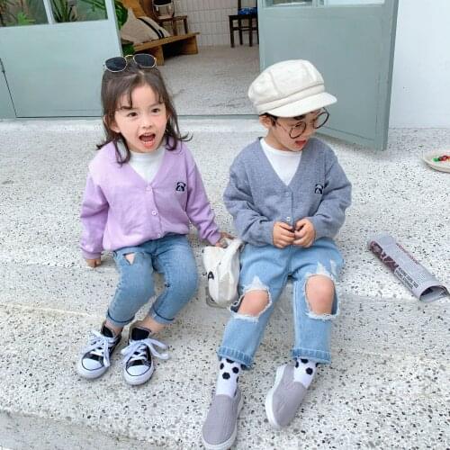 Toddler Baby Boys Jeans Casual Korean Hole Denim Pants for Girl 2 3 4 5 6 Years Child Pants Elastic Waist Kids Girl Jeans 2020