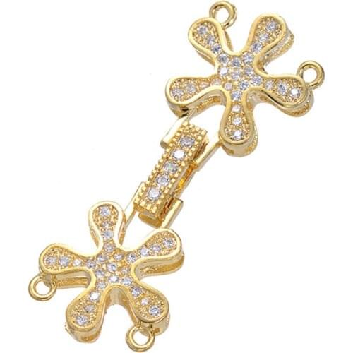 Diy Jewelry Findings High Quality Copper CZ Rhinestone Flower Clasps for DIY Pearls / Beaded Layers Chain Jewellery Accessories