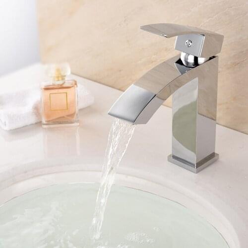 Chrome plated brass bathroom sink faucet Hot and cold water tap waterfall Basin Water Faucet--Lengthened nozzle